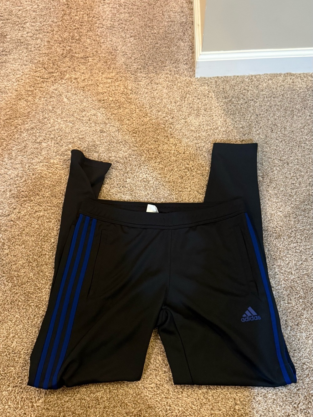 adidas Black Track Pants with Blue Side Stripes